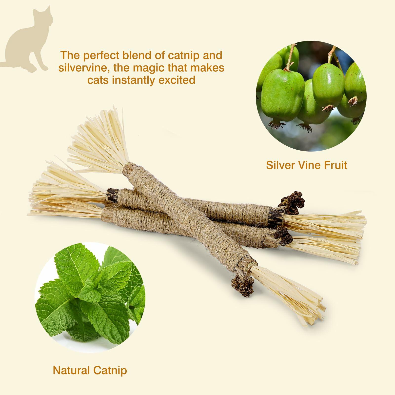 SINROBO 4 Pack Silvervine Cat Chew Sticks Teeth Cleaning Edible Toy