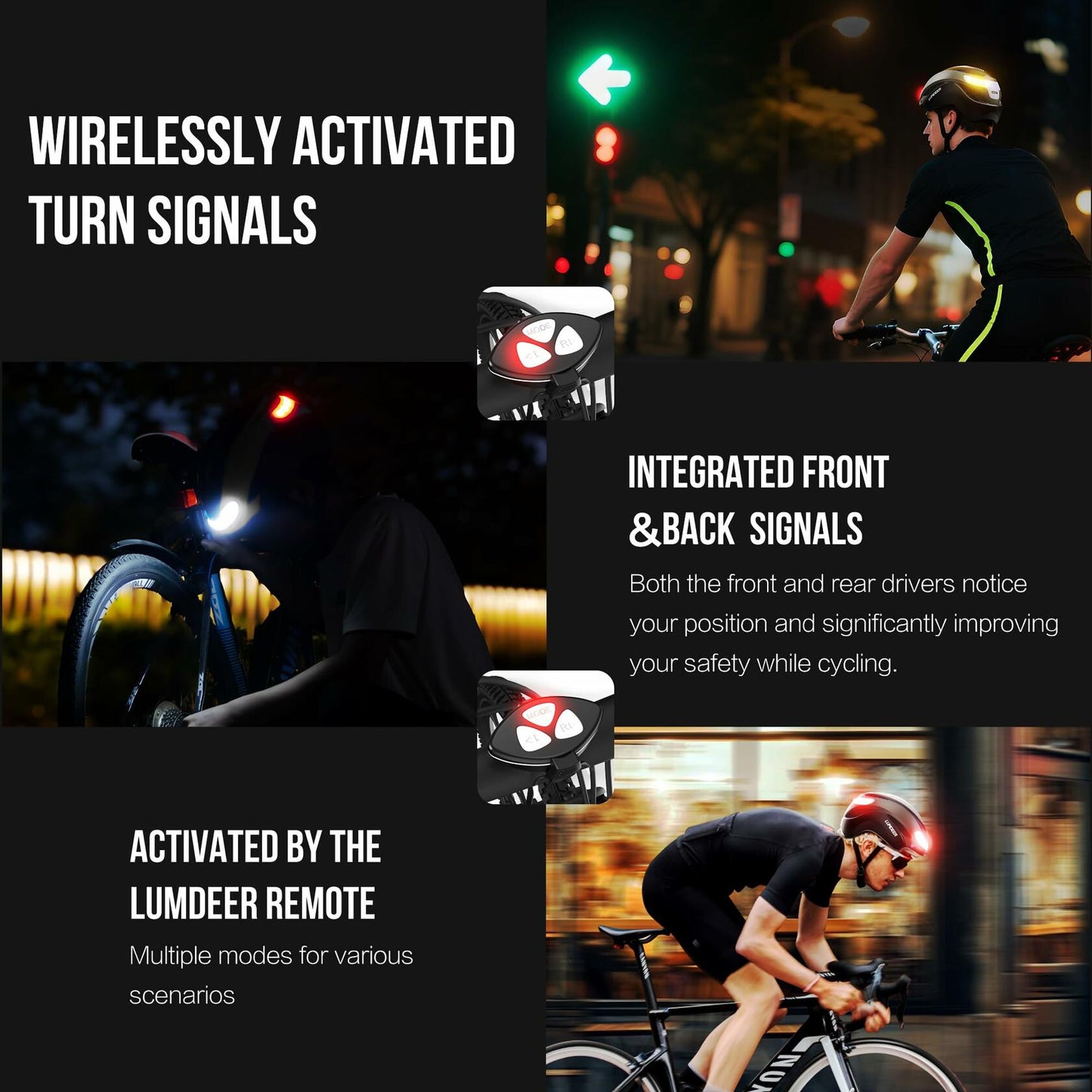 LUMDEER Smart Bike Helmet LED Turn Signals Magnetic Goggle Ti Size L