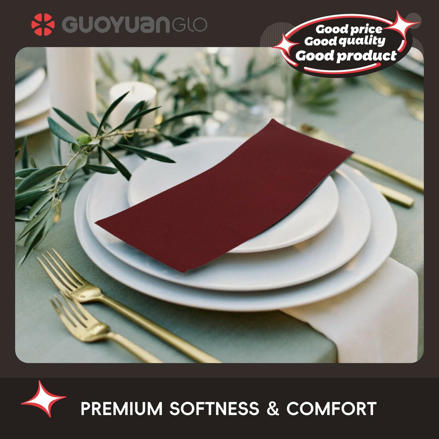 GUOYUANGLO Disposable Linen Feel Paper Napkins Green 12x17in 100 Pack