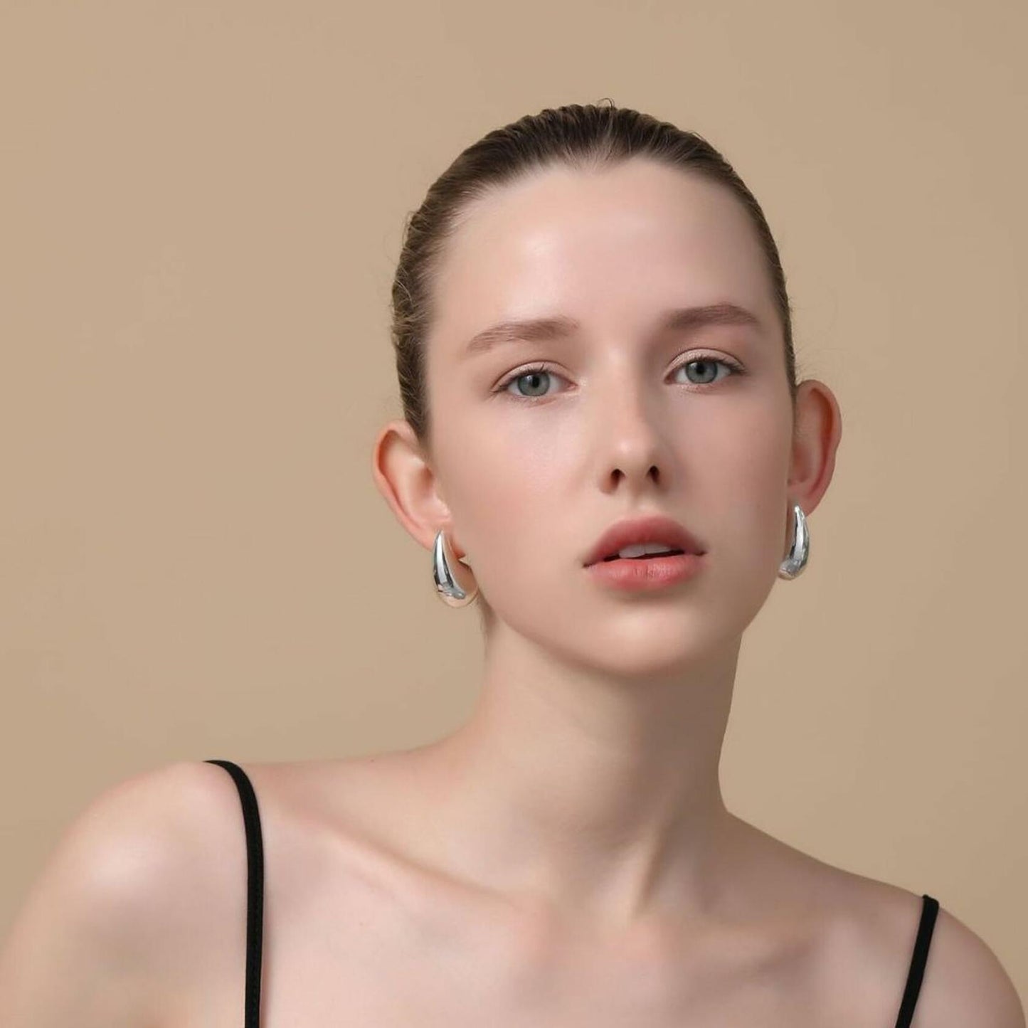 FACOKO Sterling Silver Chunky Teardrop Hoop Earrings Hypoallergenic Silver