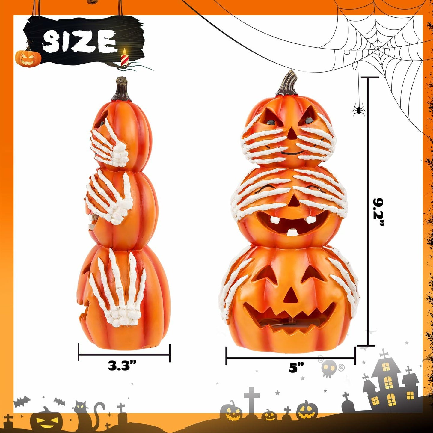 Axcoix Halloween Resin Stacked Pumpkin Decor Light Up Jack O Lantern Orange