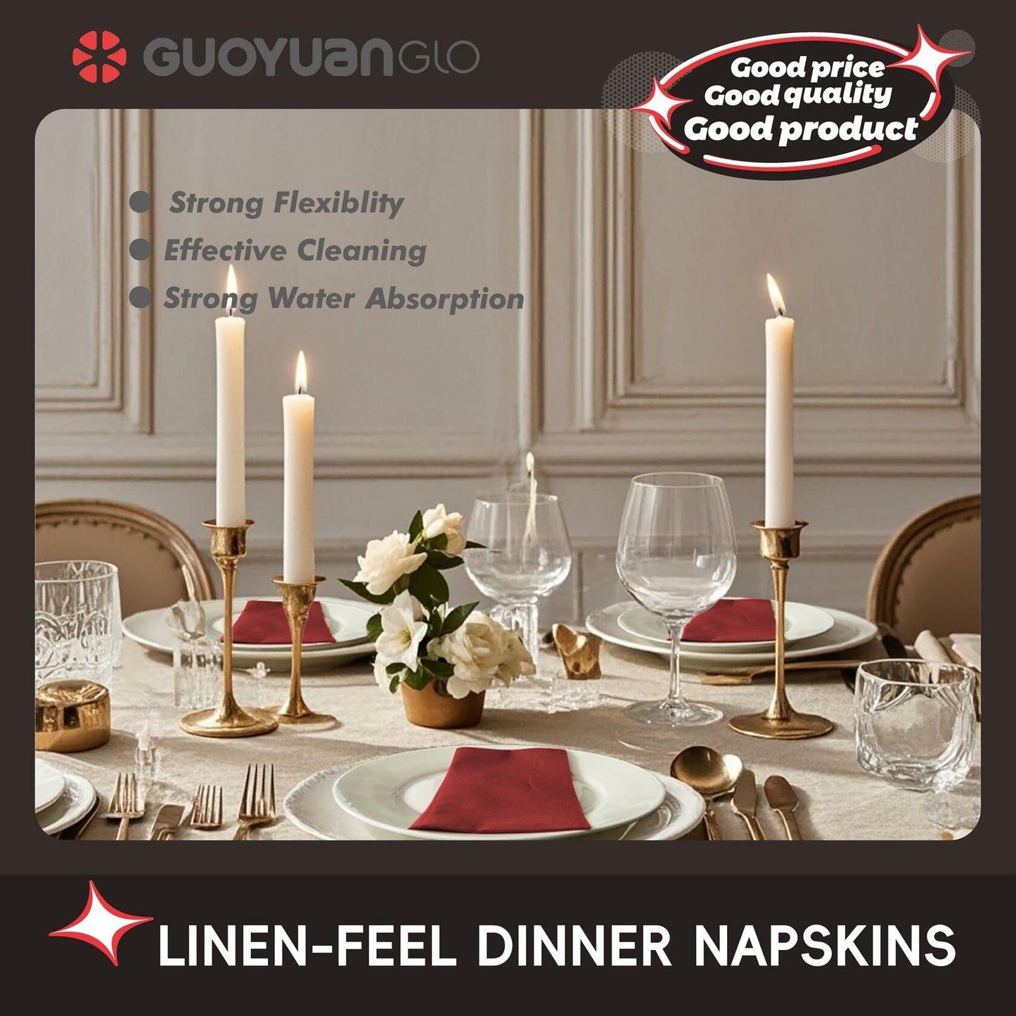 GUOYUANGLO Disposable Linen Feel Paper Napkins Green 12x17in 100 Pack