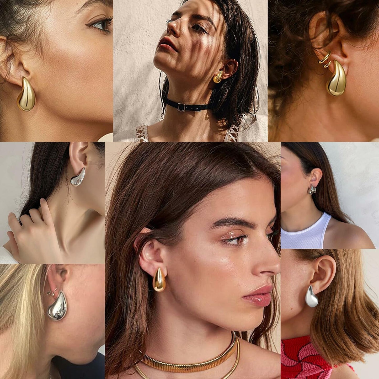 FACOKO Sterling Silver Chunky Teardrop Hoop Earrings Hypoallergenic Silver