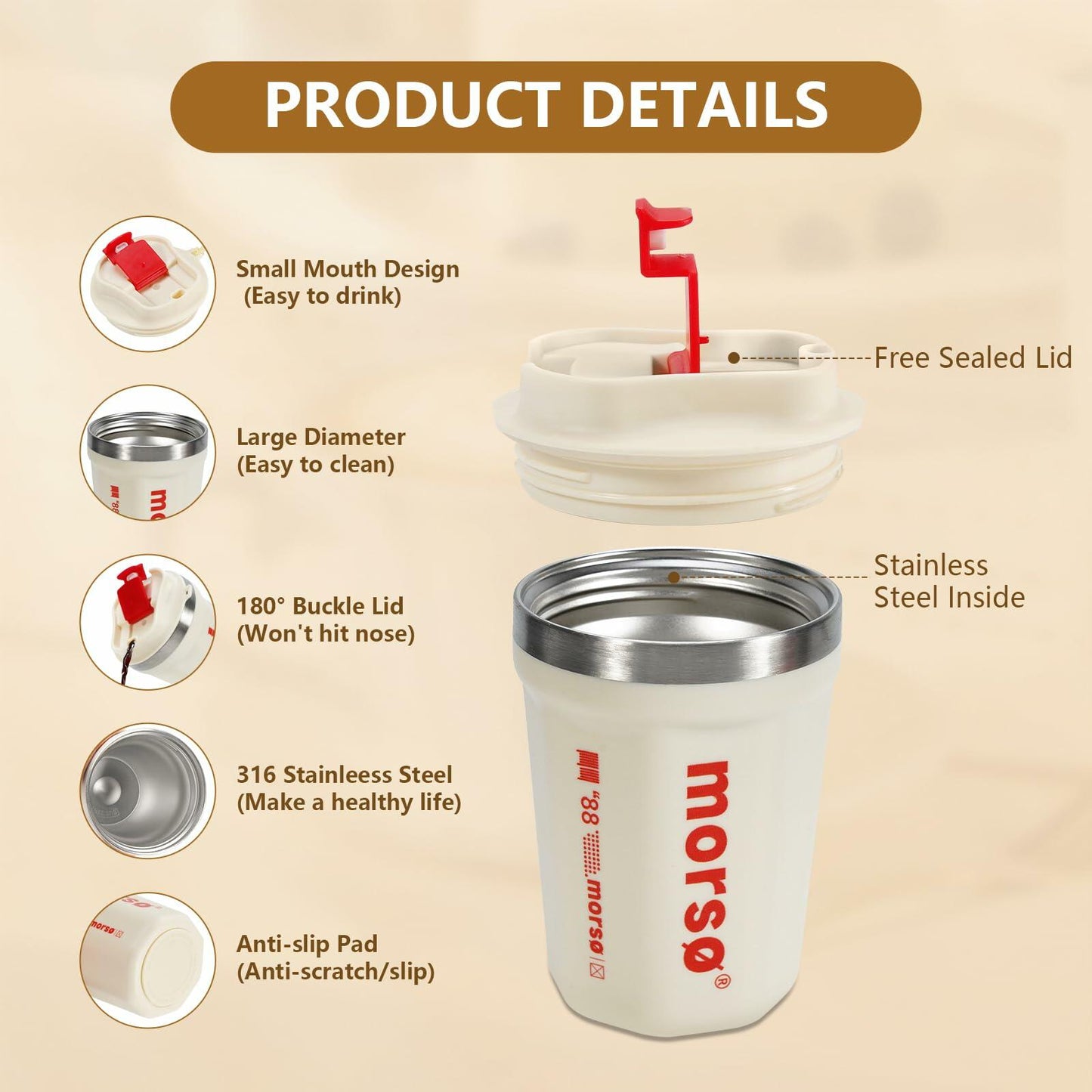 Livaprul 13oz White Stainless Steel Insulated Coffee Cup with Lid Christmas