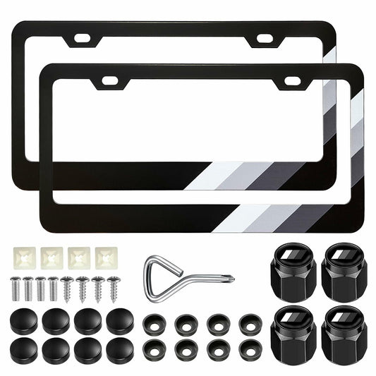 2 Pack Tri-Color Sport License Plate Frames White Gray Dark Gray Car Tag