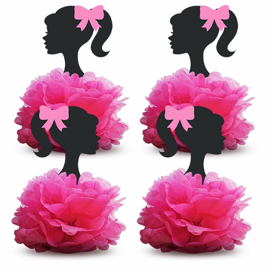 VeSidyHelo Party Centerpieces Girl Theme Glitter Pearls 3D Paper Flowers 4pcs
