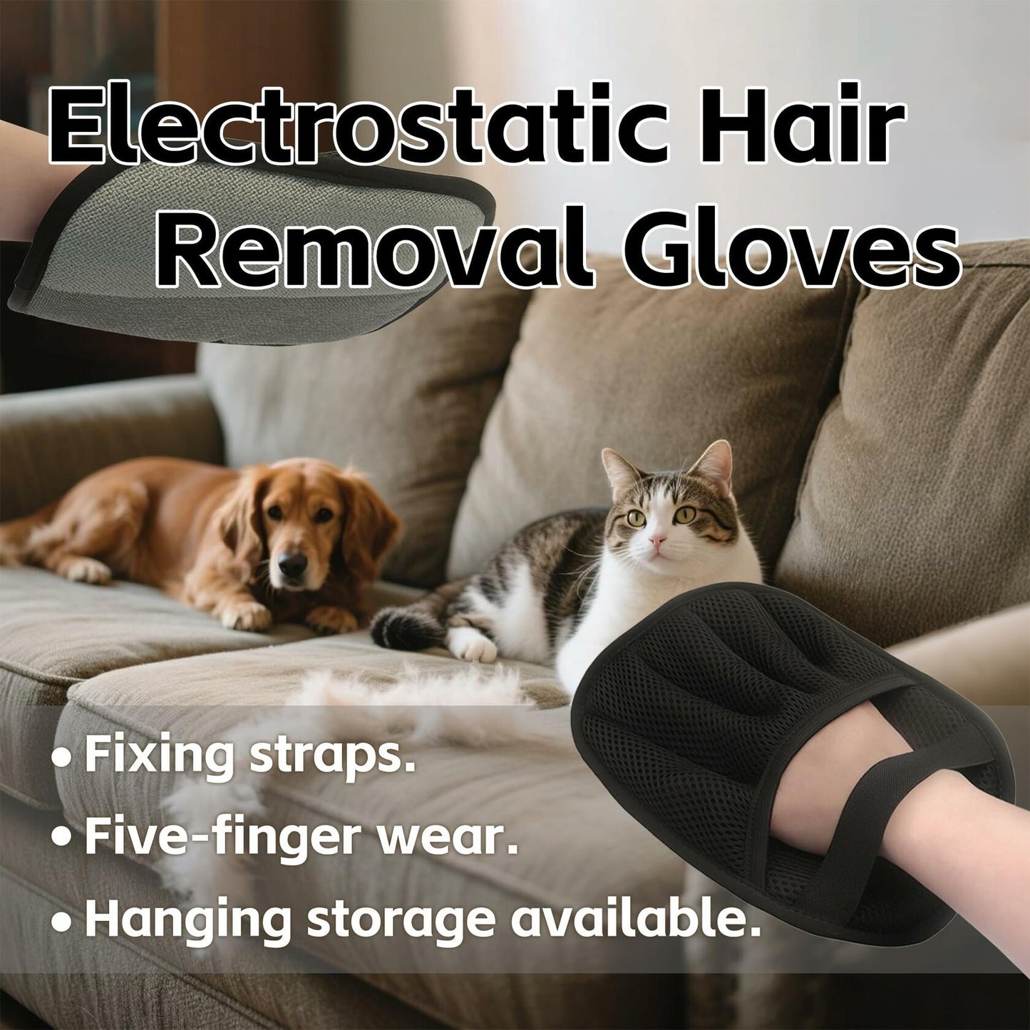 Yangmu 2pcs Electrostatic Pet Hair Remover Gloves for Cats & Dogs Reusable
