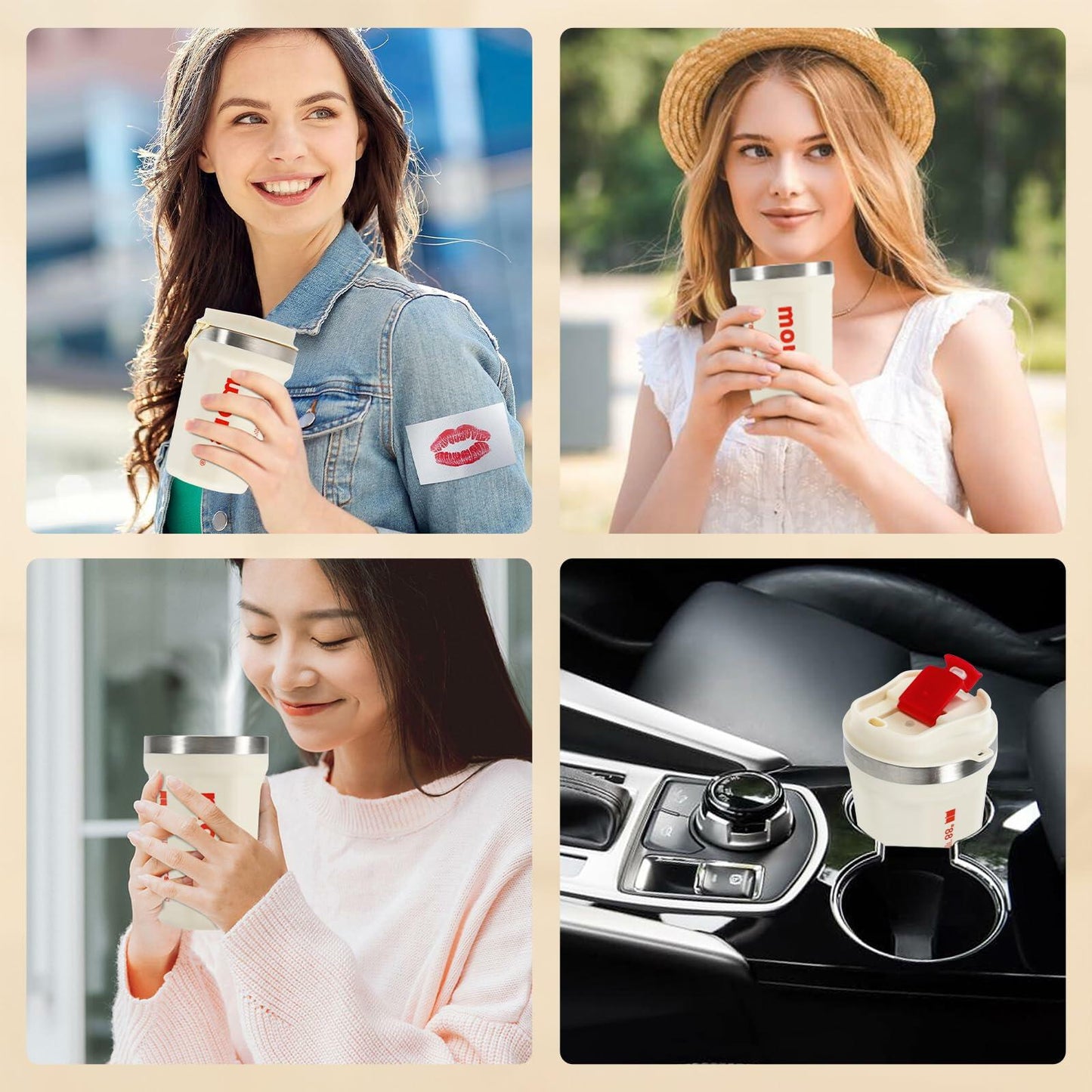 Livaprul 13oz White Stainless Steel Insulated Coffee Cup with Lid Christmas