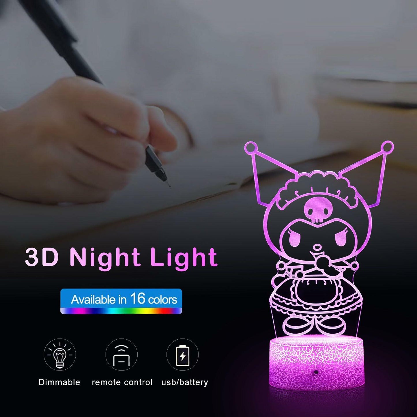 3D Cat Night Light for Kids Room LMHmlylf 16 Colors Remote Touch Lamp Gift