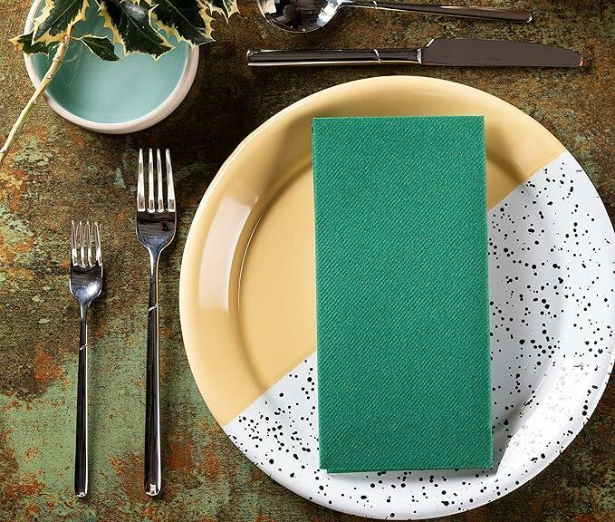 GUOYUANGLO Disposable Linen Feel Paper Napkins Green 12x17in 100 Pack