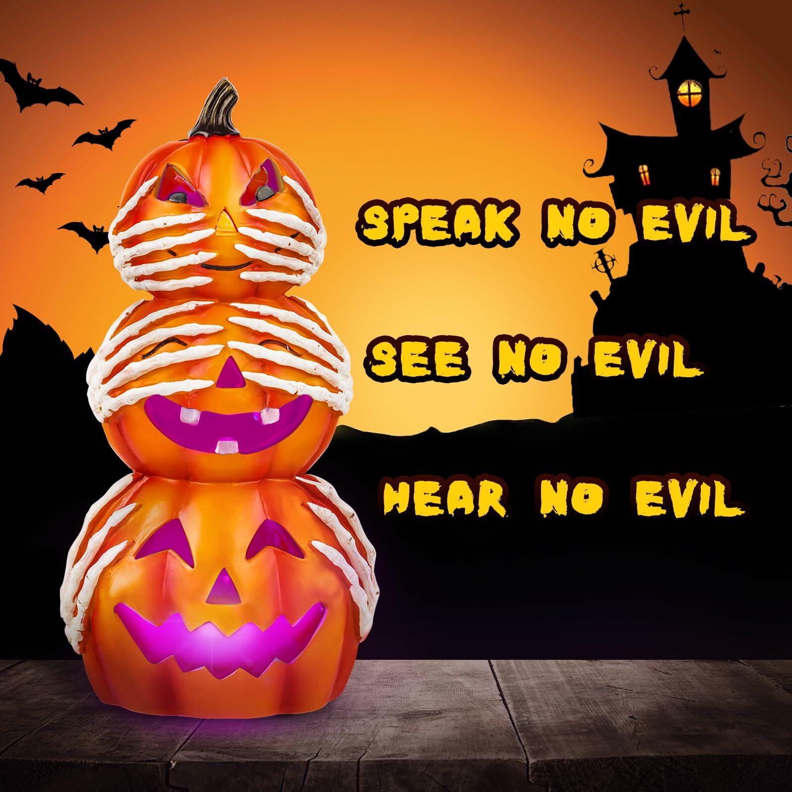 Axcoix Halloween Resin Stacked Pumpkin Decor Light Up Jack O Lantern Orange