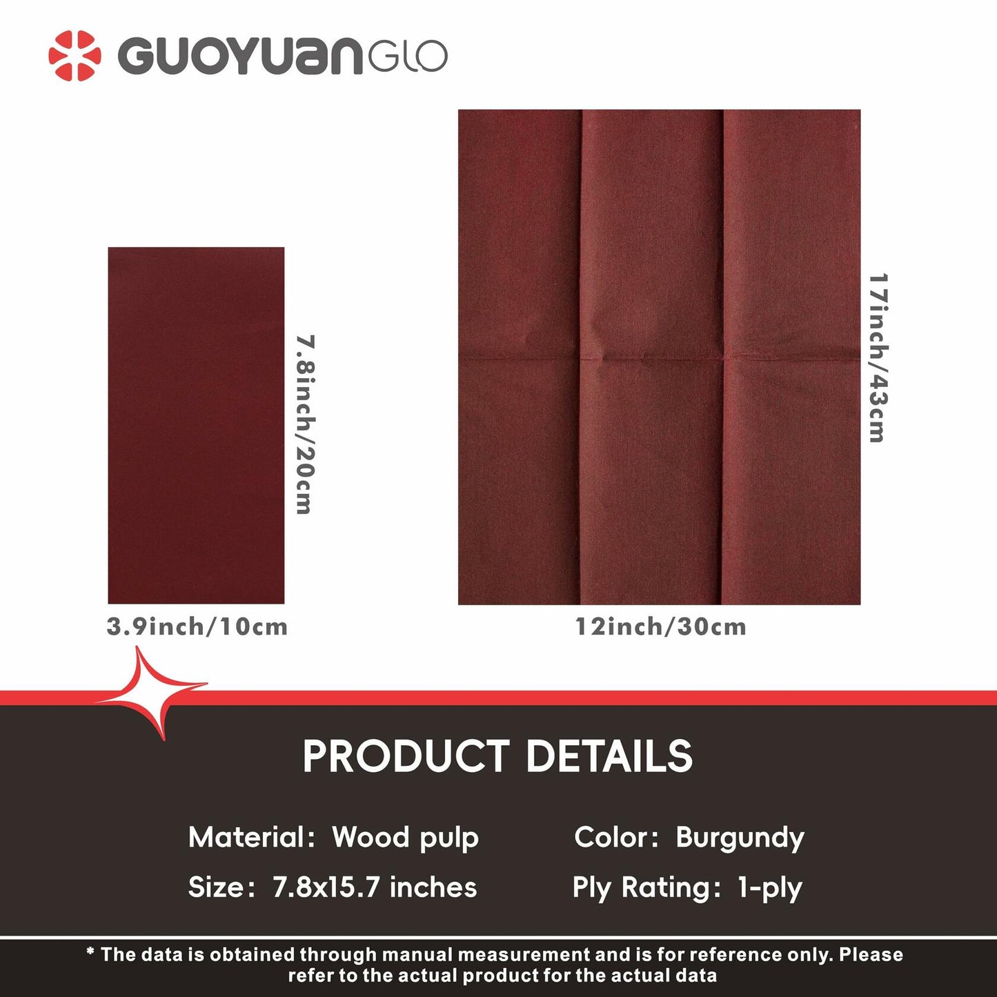 GUOYUANGLO Disposable Linen Feel Paper Napkins Green 12x17in 100 Pack