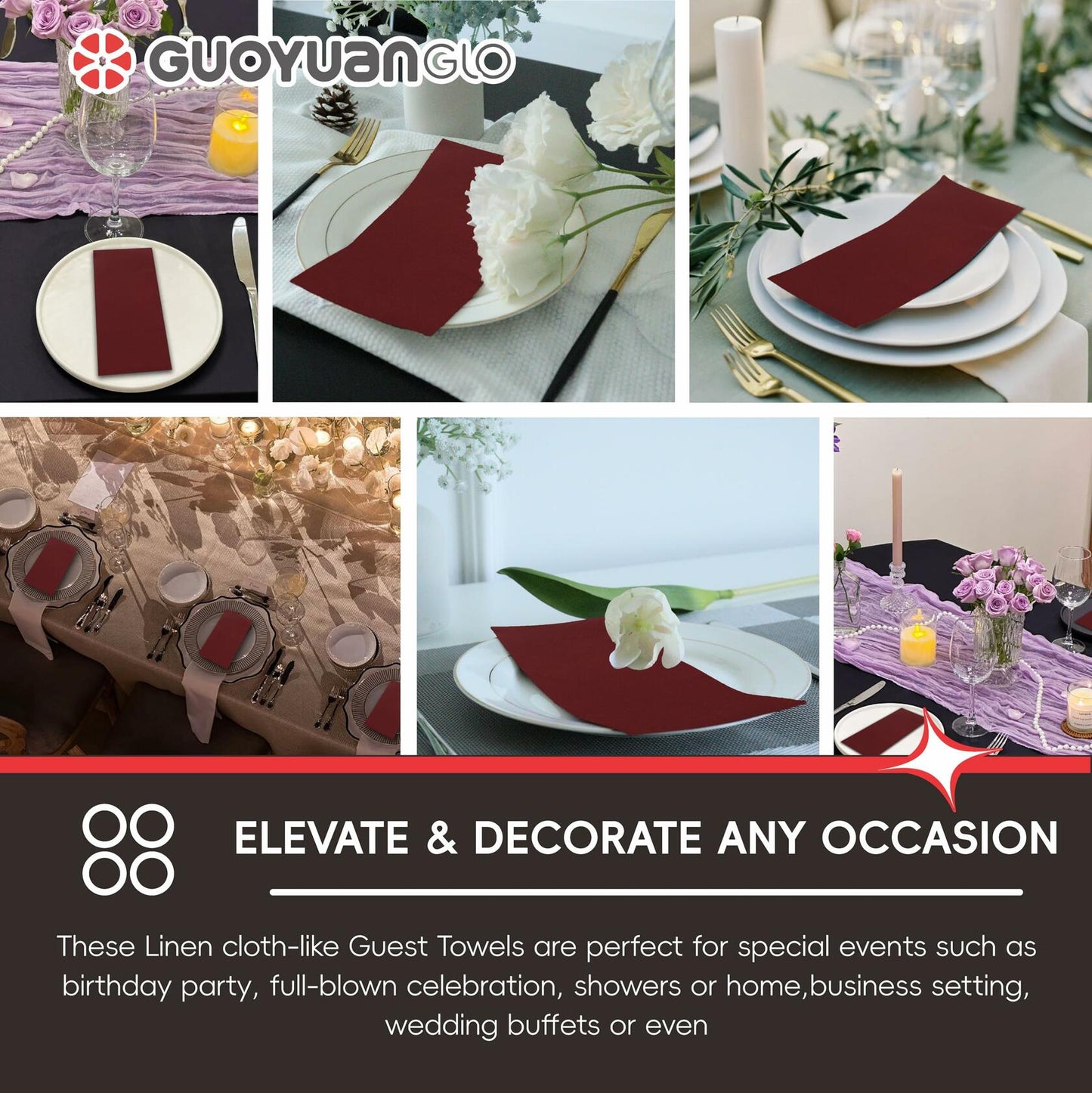 GUOYUANGLO Disposable Linen Feel Paper Napkins Green 12x17in 100 Pack