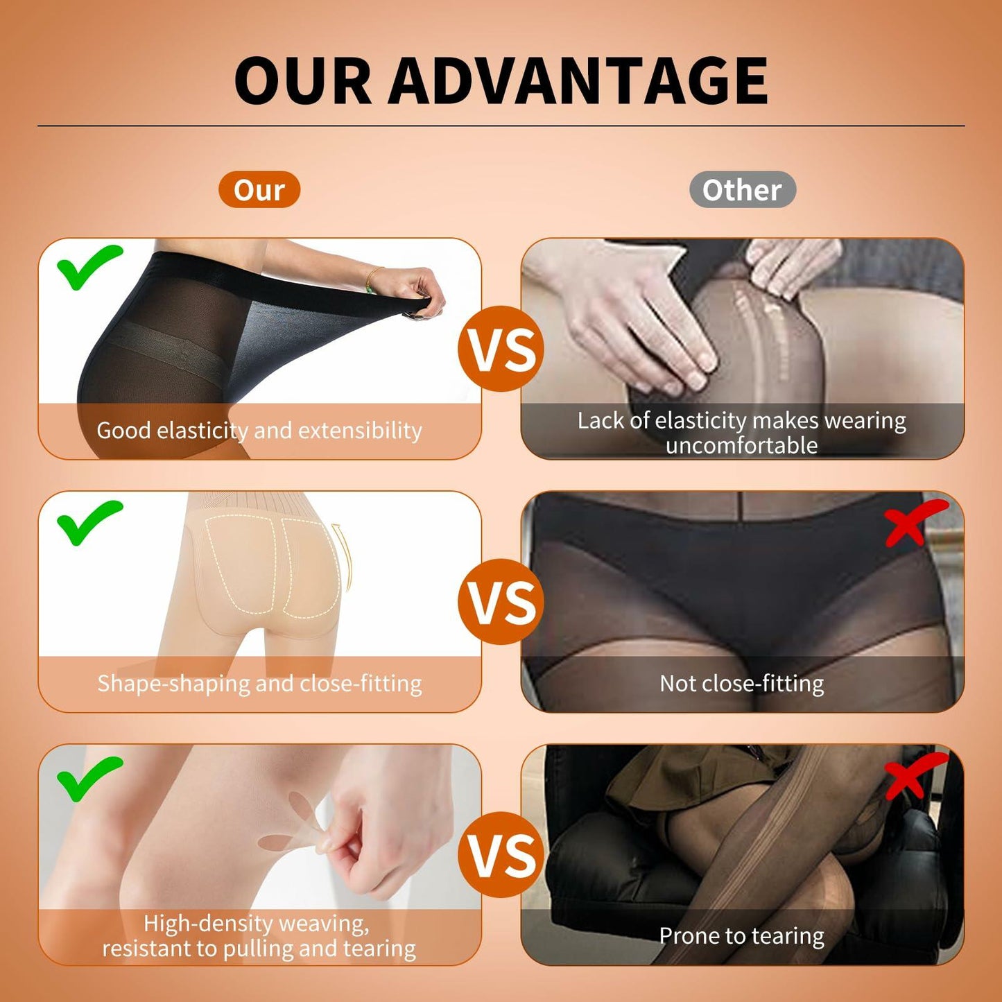 Delcast Women's Sheer Tights 20D Black High Waist Control Top 3 Pairs M