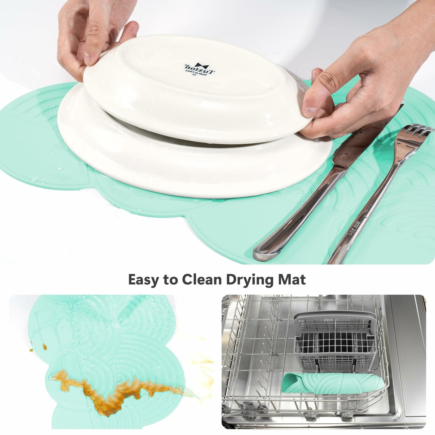 Generic Silicone Cloud-Shaped Dish Drying Mat Heat-Resistant Mintcream