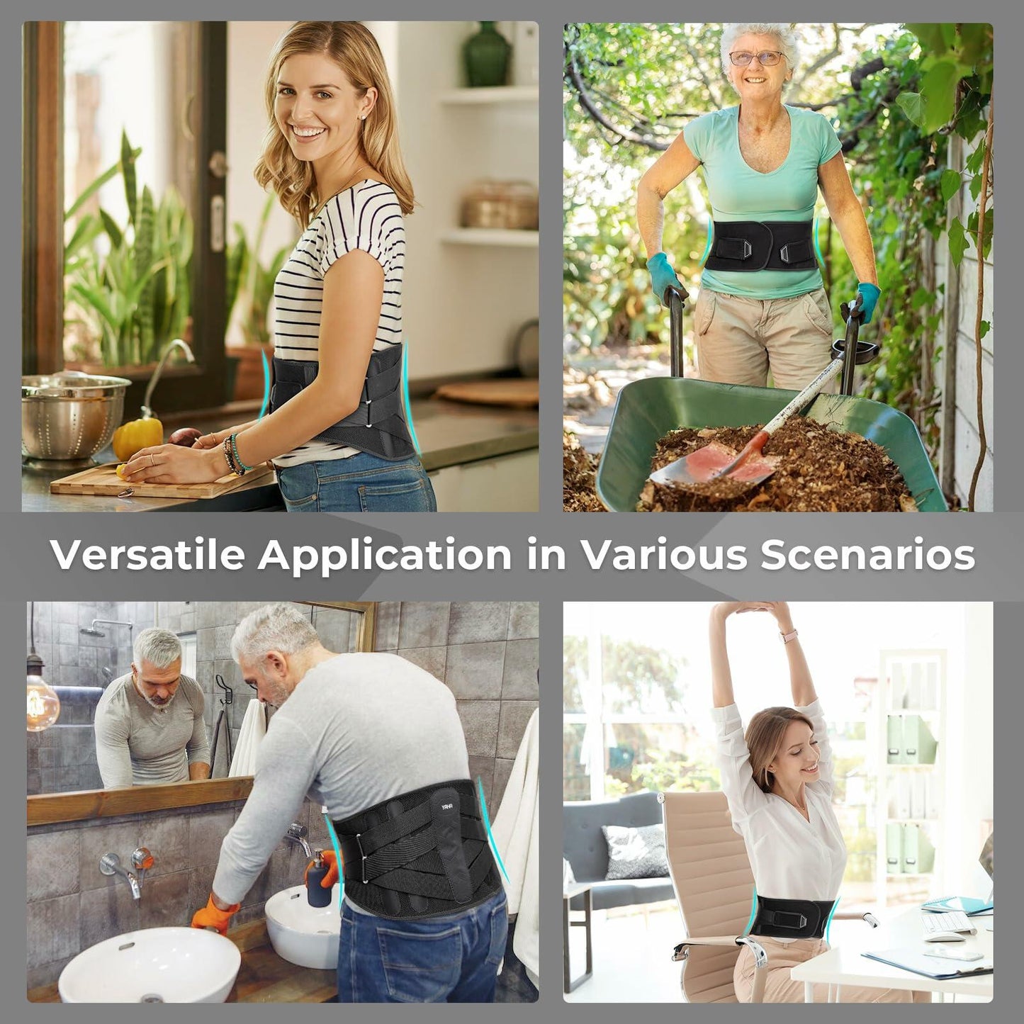 YAHA Back Brace Lower Back Support with Lumbar Pad 5 Stays Black Size XXL