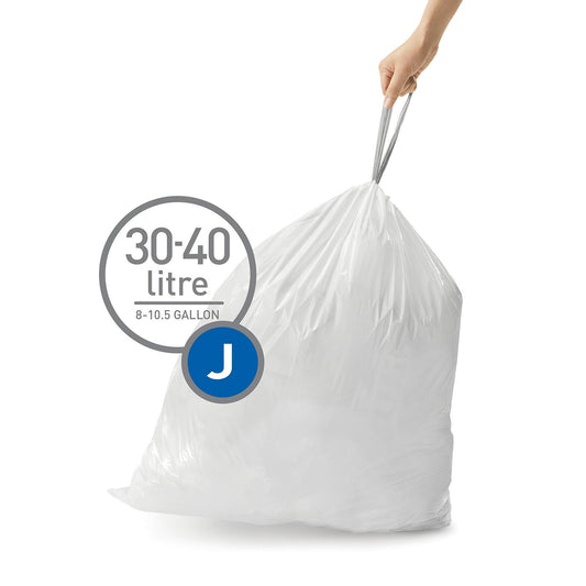 Simplehuman Code J Trash Bags 20ct 30-45L Custom Fit Drawstring White