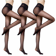 Delcast Women's Sheer Tights 20D Black High Waist Control Top 3 Pairs M
