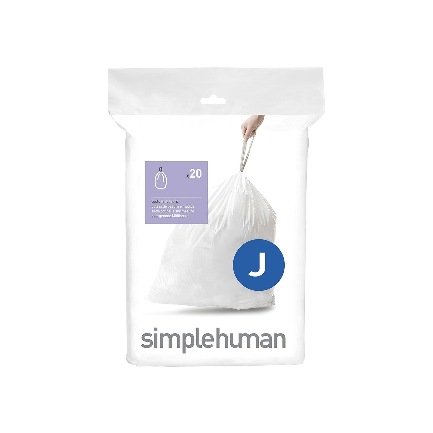 Simplehuman Code J Trash Bags 20ct 30-45L Custom Fit Drawstring White