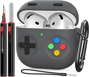 OFELUMTIZE AirPods 4th Gen Case Cover Dark Grey Silicone Game Console