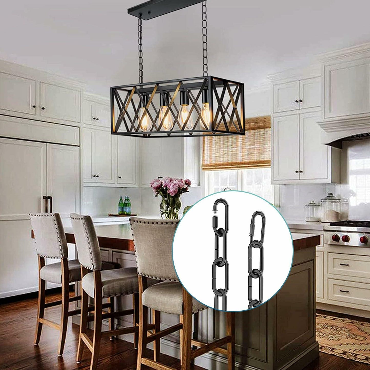 Garini 6ft Industrial Black Metal Light Fixture Chain Pendant Chandelier