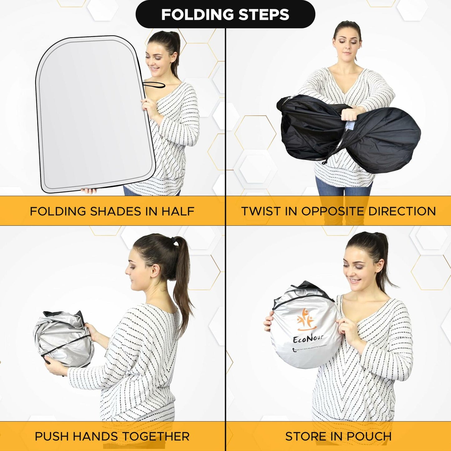 EcoNour Tesla Model 3/Y Windshield Sun Shade Foldable Silver UV Protection