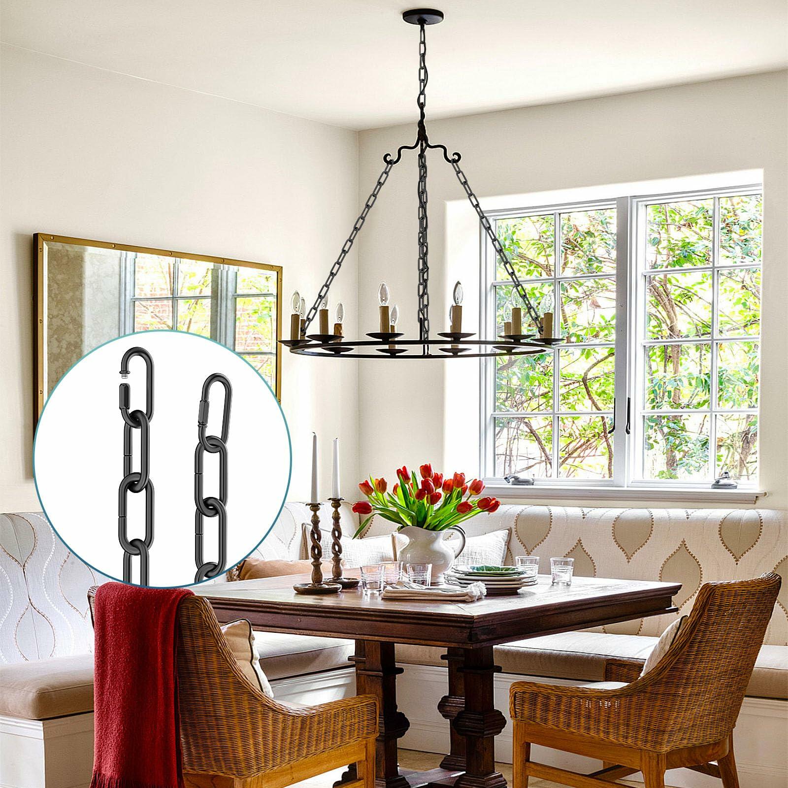 Garini 6ft Industrial Black Metal Light Fixture Chain Pendant Chandelier