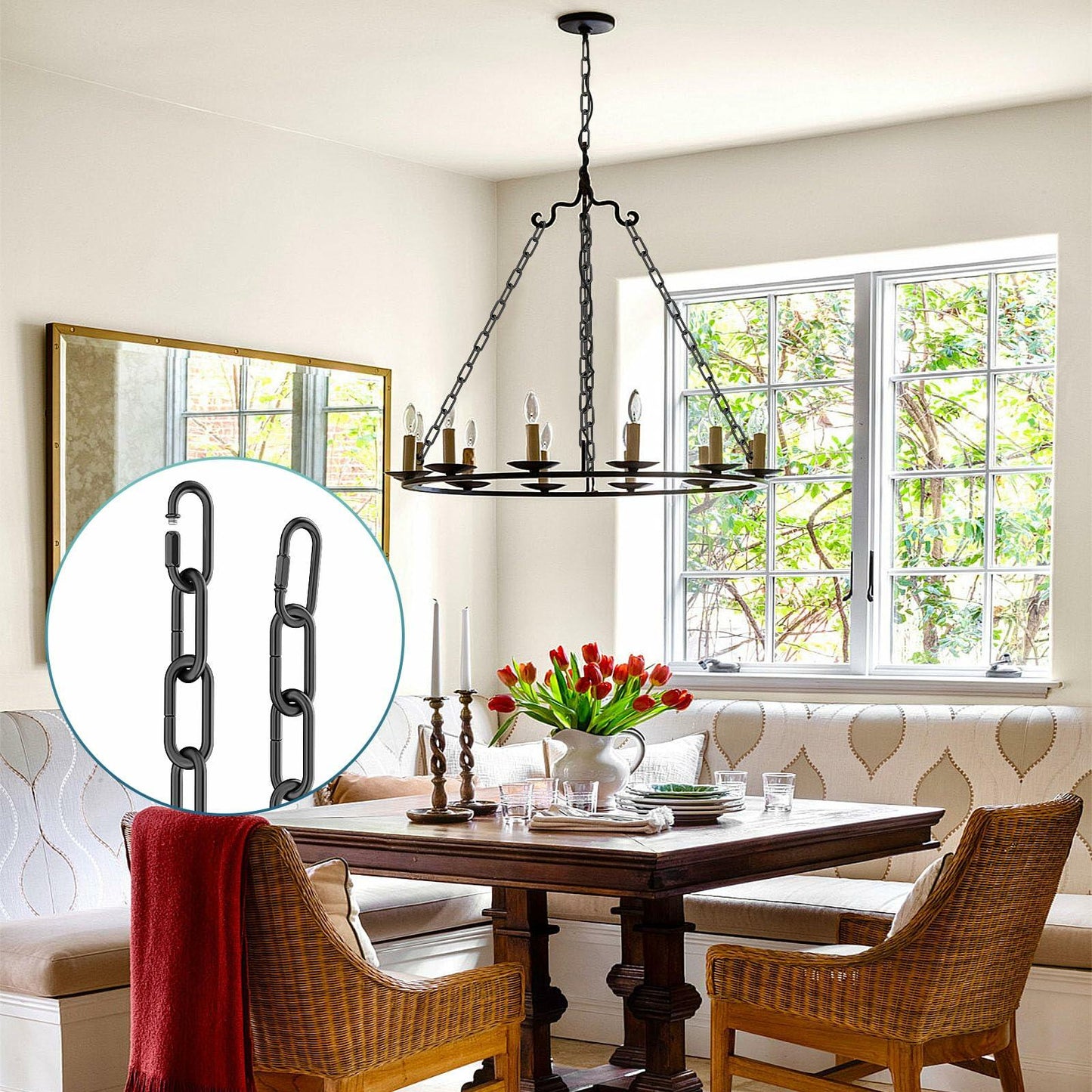 Garini 6ft Industrial Black Metal Light Fixture Chain Pendant Chandelier