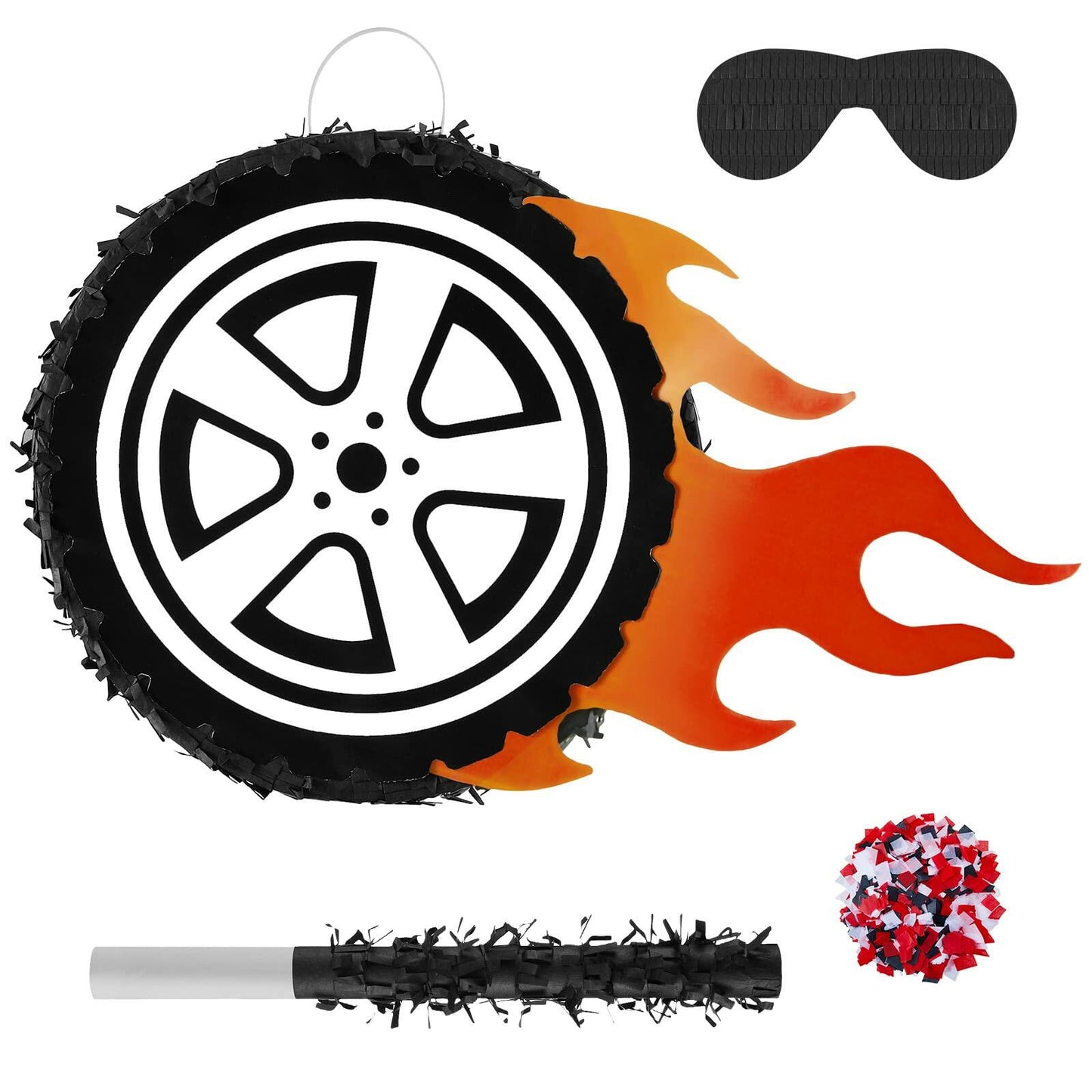 Meooeck Car Wheel Pinata Race Car Party Supplies 12.9 Inch Red Cardboard