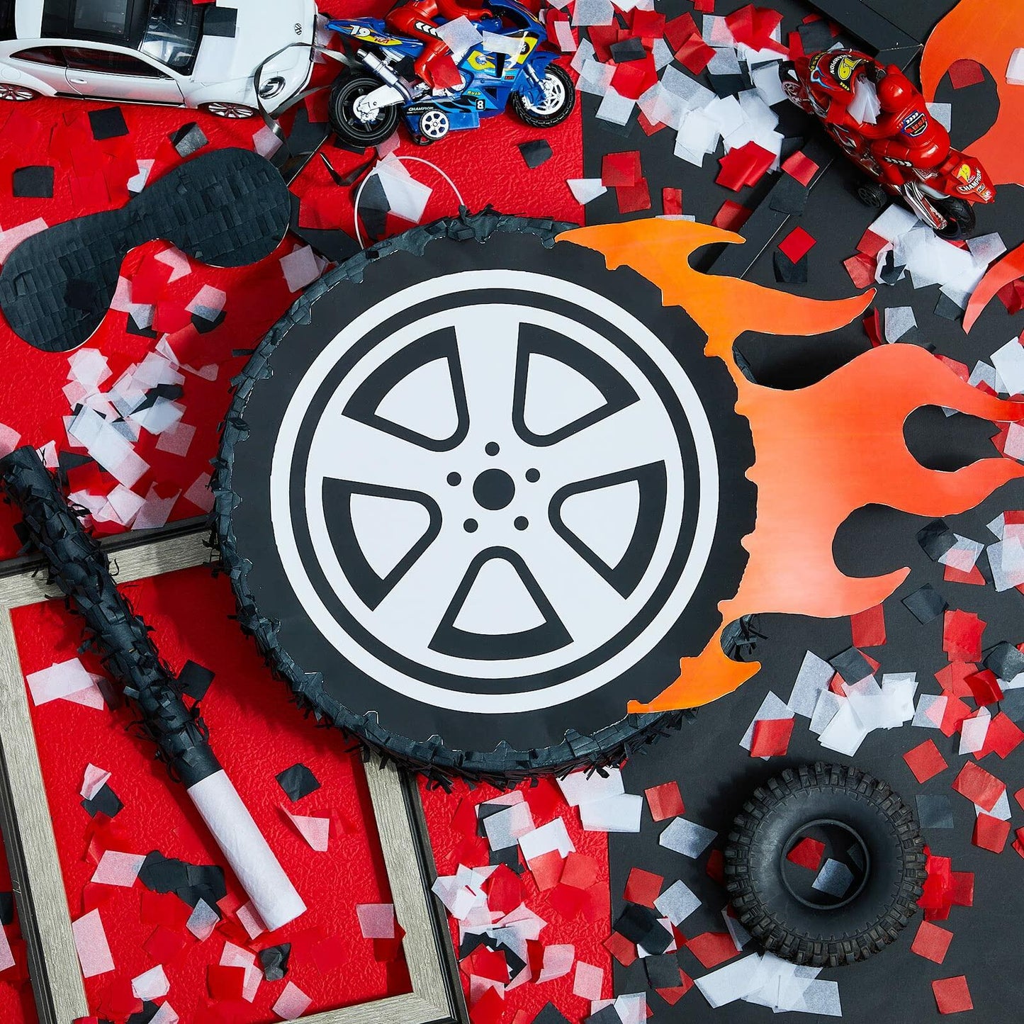 Meooeck Car Wheel Pinata Race Car Party Supplies 12.9 Inch Red Cardboard