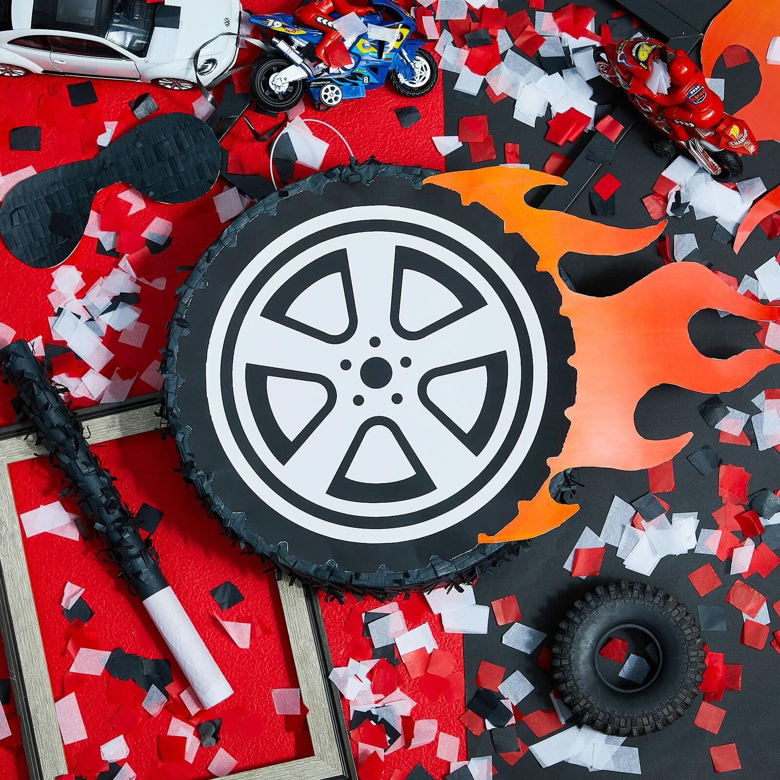 Meooeck Car Wheel Pinata Race Car Party Supplies 12.9 Inch Red Cardboard