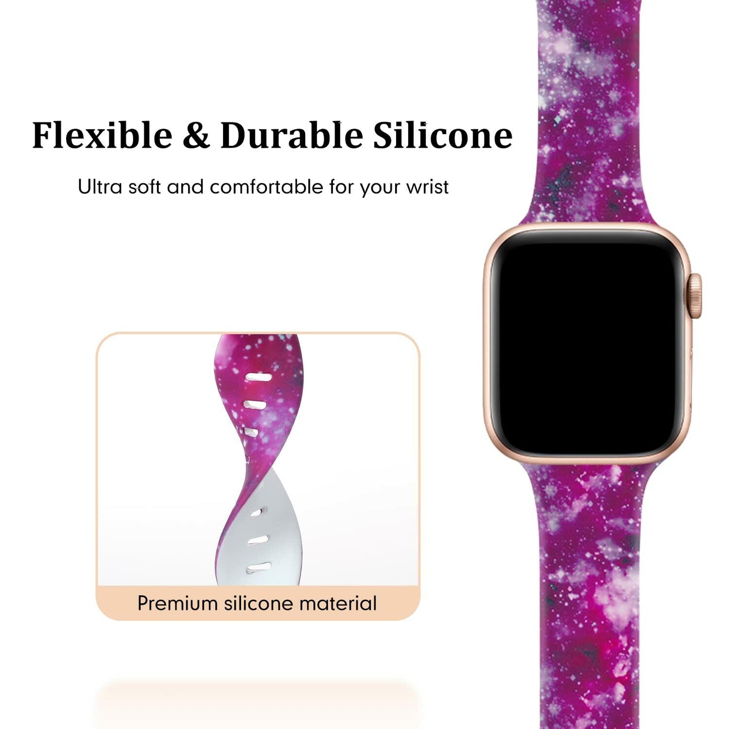 Acrbiutu Apple Watch Bands Silicone Sport Strap Starry Sky 38-45mm