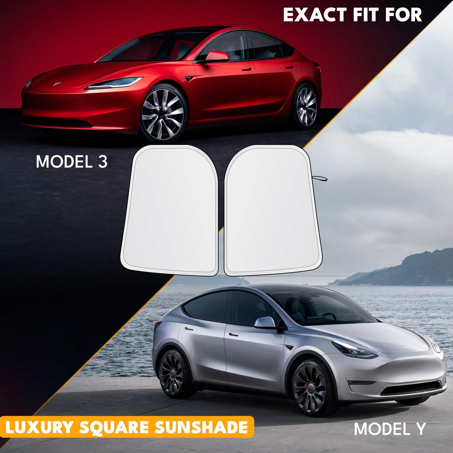 EcoNour Tesla Model 3/Y Windshield Sun Shade Foldable Silver UV Protection