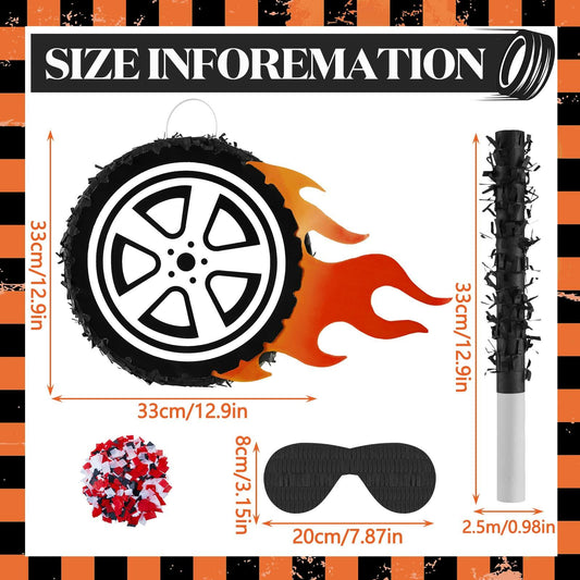 Meooeck Car Wheel Pinata Race Car Party Supplies 12.9 Inch Red Cardboard