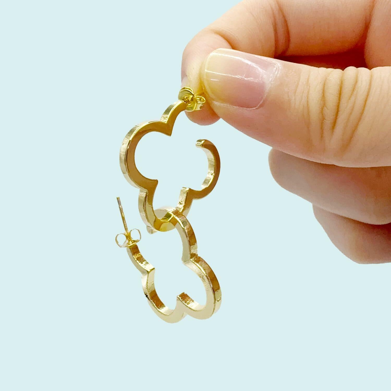 ETREM Clover Leaf 14K Gold Plated Lucky Clover Earrings Nickel Free Gold