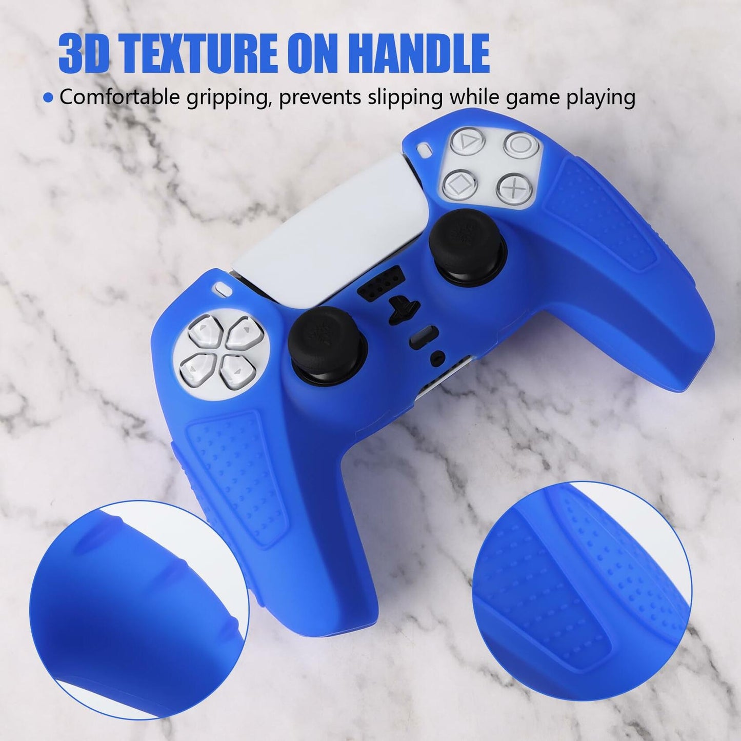 YoRHa PS5 Controller Protective Skins Blue x2 with Thumb Grips x8 Plugs x8