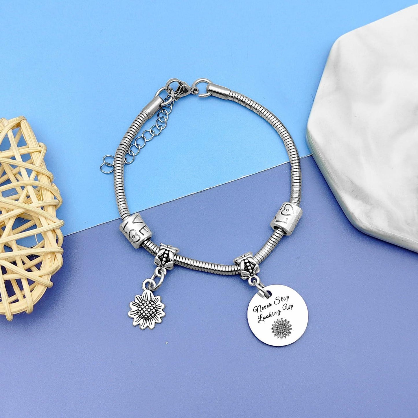 DlaeKua Silver Inspirational Bracelets for Women Motivational Quotes Gift