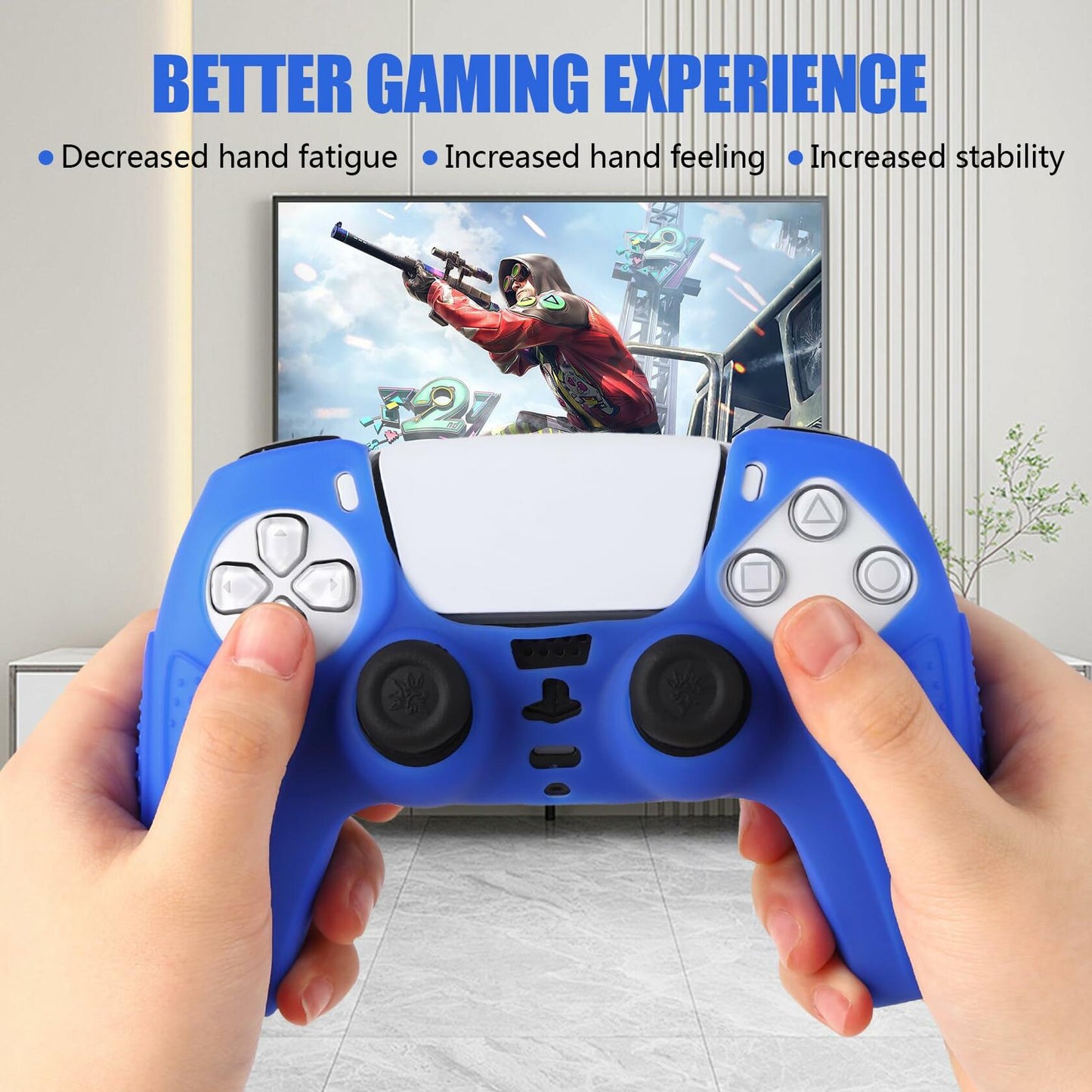 YoRHa PS5 Controller Protective Skins Blue x2 with Thumb Grips x8 Plugs x8