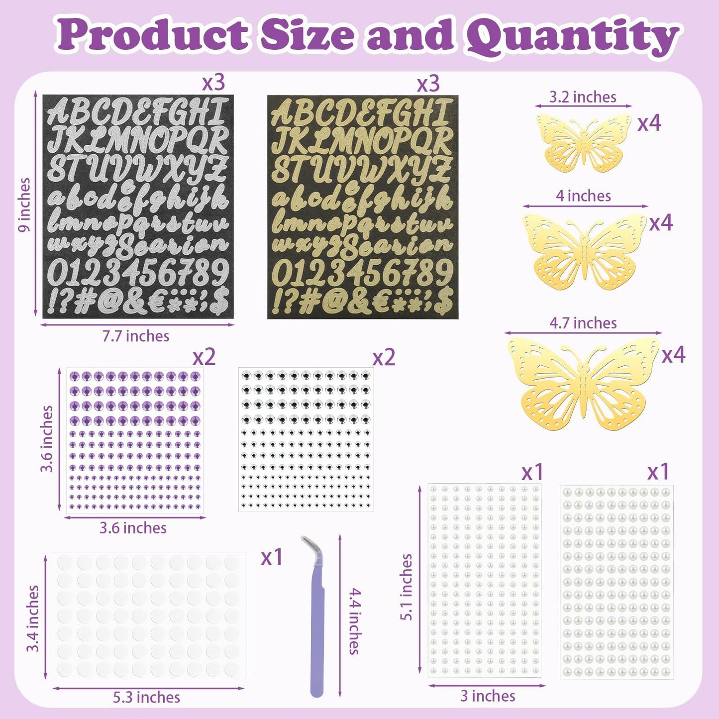 Mototo Graduation Cap Decorations Kit Purple Flowers Rhinestones Glitter DIY