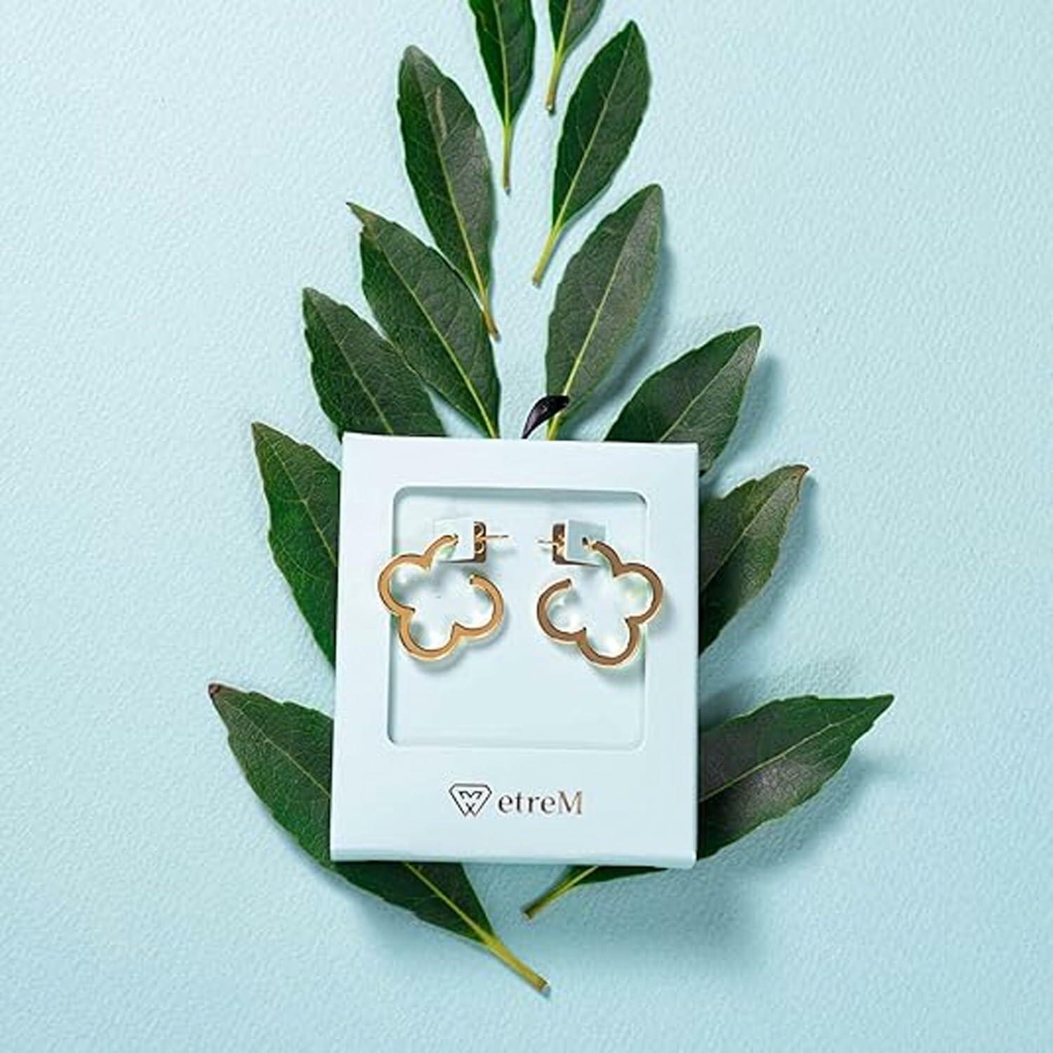 ETREM Clover Leaf 14K Gold Plated Lucky Clover Earrings Nickel Free Gold