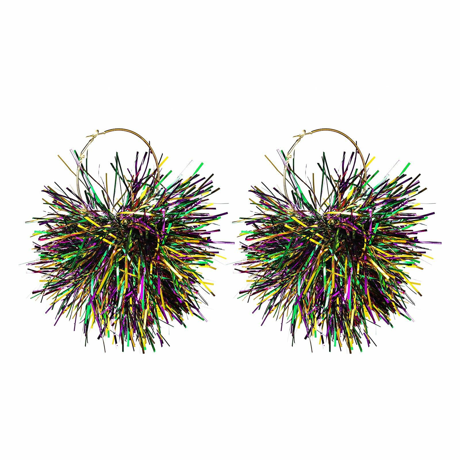 CHUU YUNG Colorful Mardi Gras Carnival Tassel Acrylic Heart Hoop Earrings Style