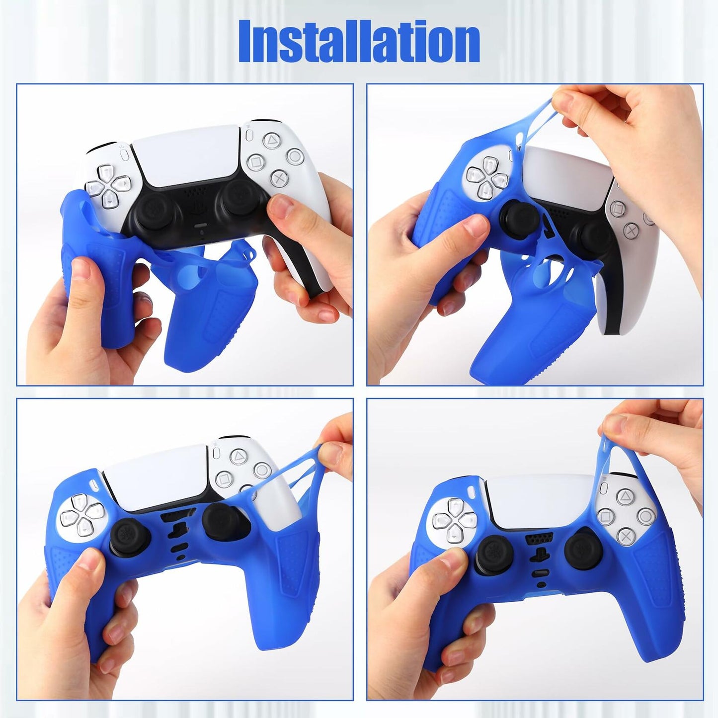 YoRHa PS5 Controller Protective Skins Blue x2 with Thumb Grips x8 Plugs x8