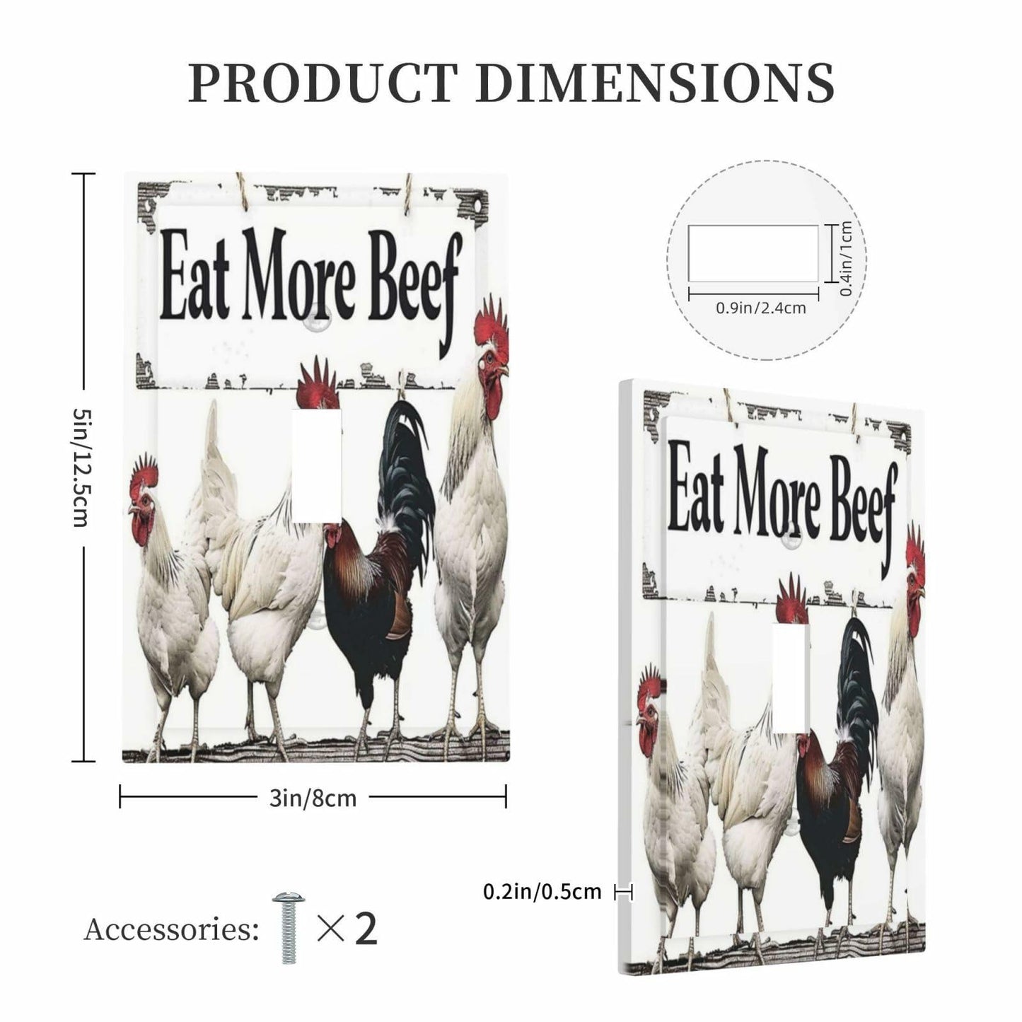 DWBGUO Decorative Rustic White Rooster 1 Gang Outlet Cover Plate