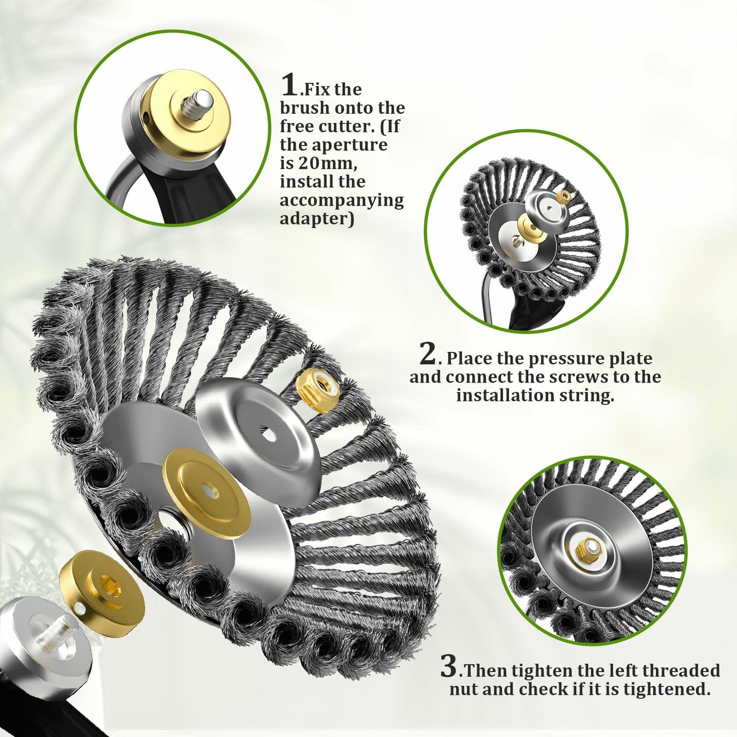 Thanps Steel Wire Rotary Weed Brush Cutter Trimmer Head 8 Inch Universal Adapter