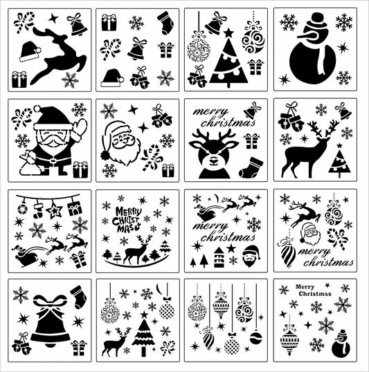 YuBoBo 16-Piece Reusable Christmas Drawing Stencils 5.9x5.9 Inch