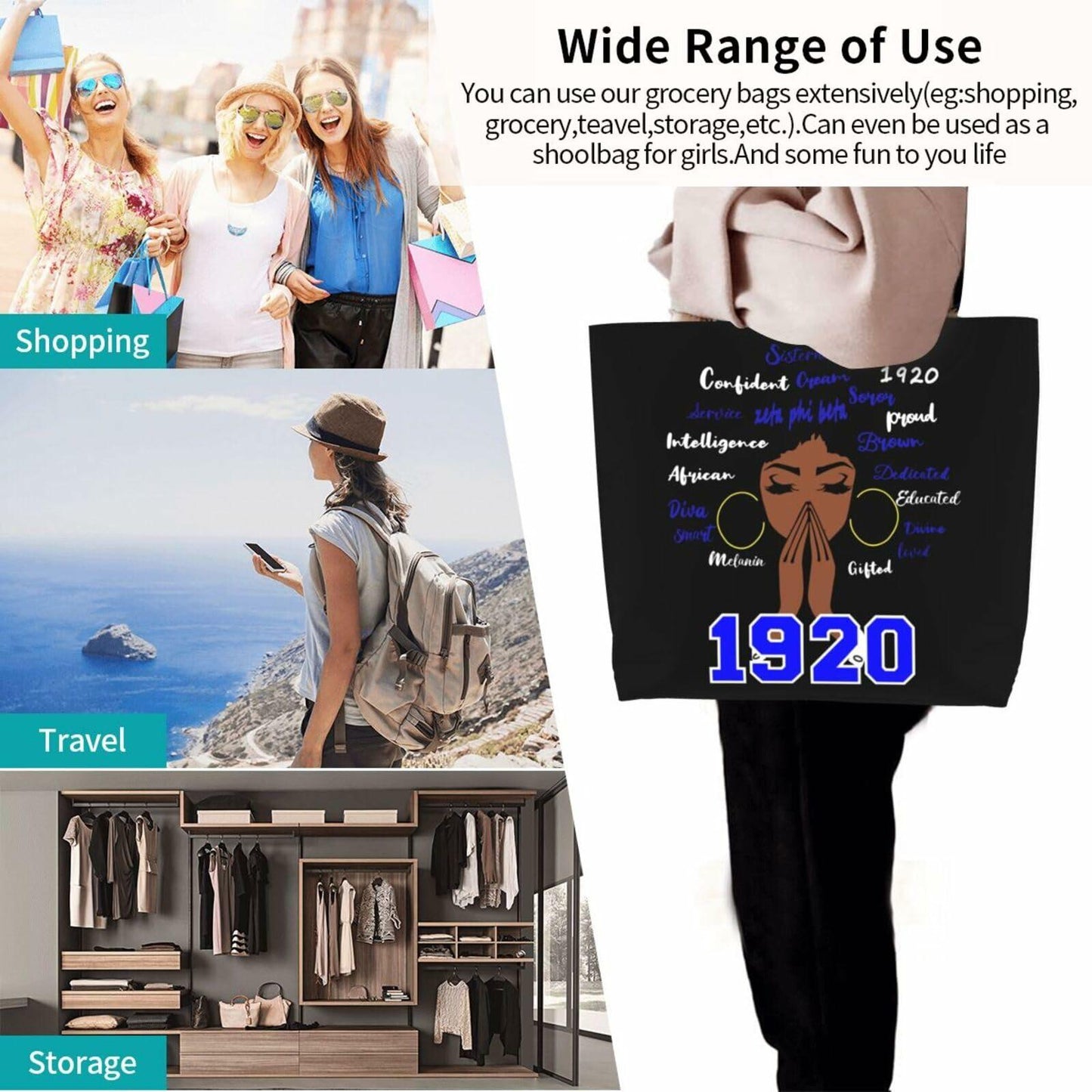 Generic Zeta 1920 Tote Bag Foldable Canvas Travel Shopping Storage Bag One Size