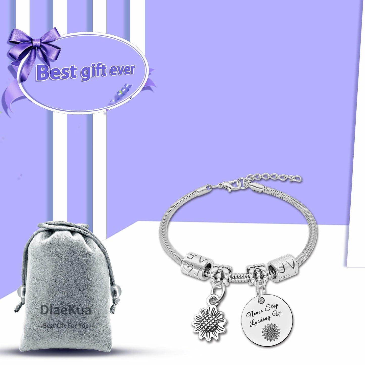 DlaeKua Silver Inspirational Bracelets for Women Motivational Quotes Gift