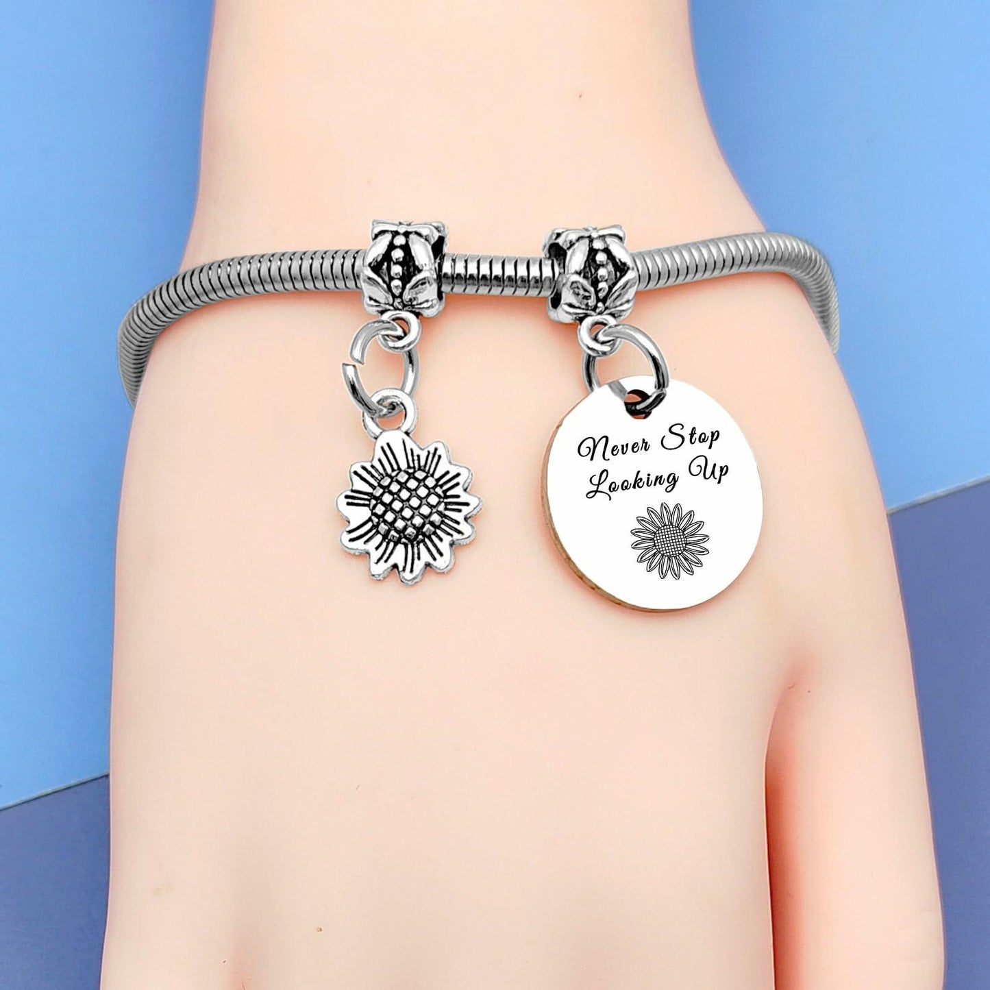 DlaeKua Silver Inspirational Bracelets for Women Motivational Quotes Gift