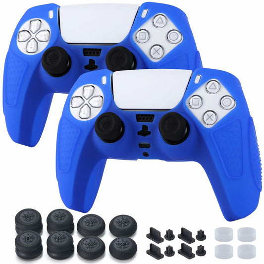 YoRHa PS5 Controller Protective Skins Blue x2 with Thumb Grips x8 Plugs x8