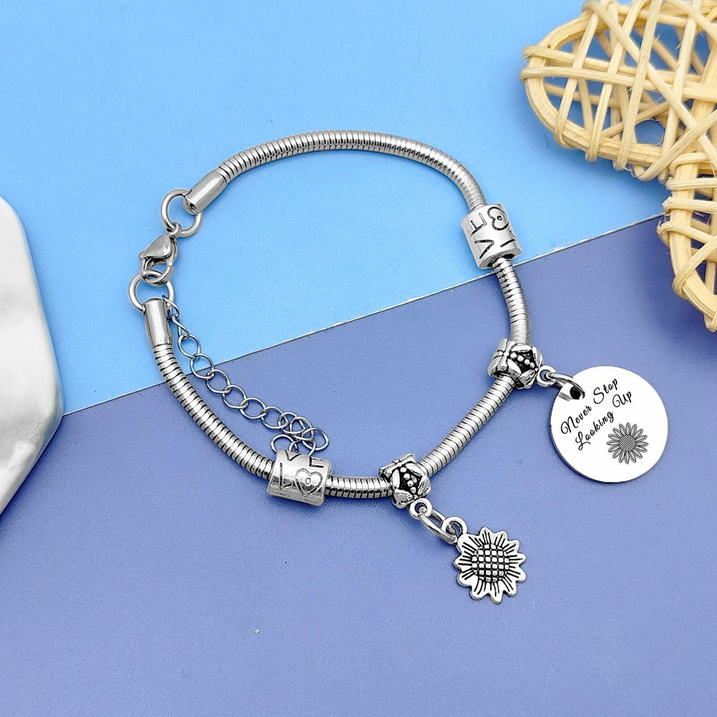 DlaeKua Silver Inspirational Bracelets for Women Motivational Quotes Gift